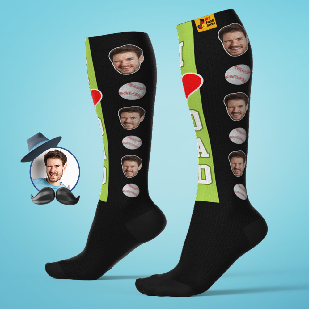 Personalized Father's Day Upgrade Breathable Knee-high Compression Socks Online Preview Add Picture Baseball Green Socks Gift - MyFaceSocksAU