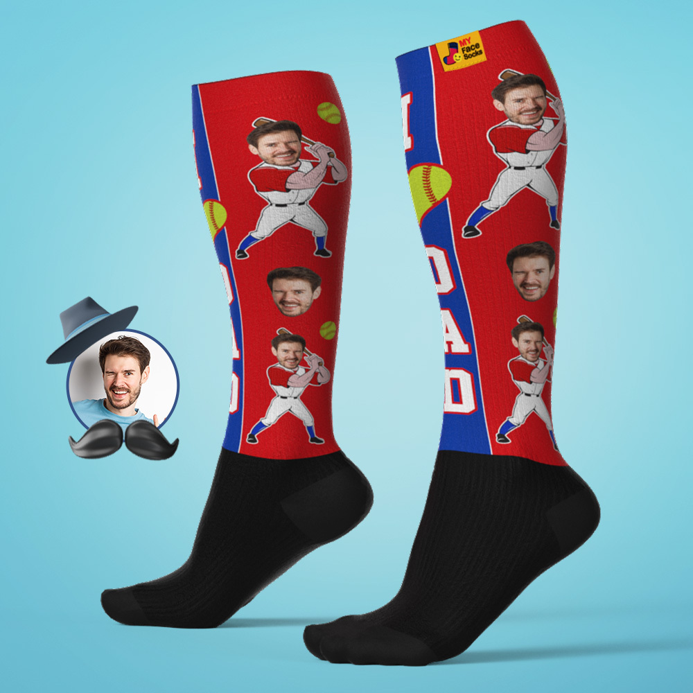 Personalized Father's Day Upgrade Breathable Knee-high Compression Socks Online Preview Add Picture Baseball Gradient Socks Gift - MyFaceSocksAU