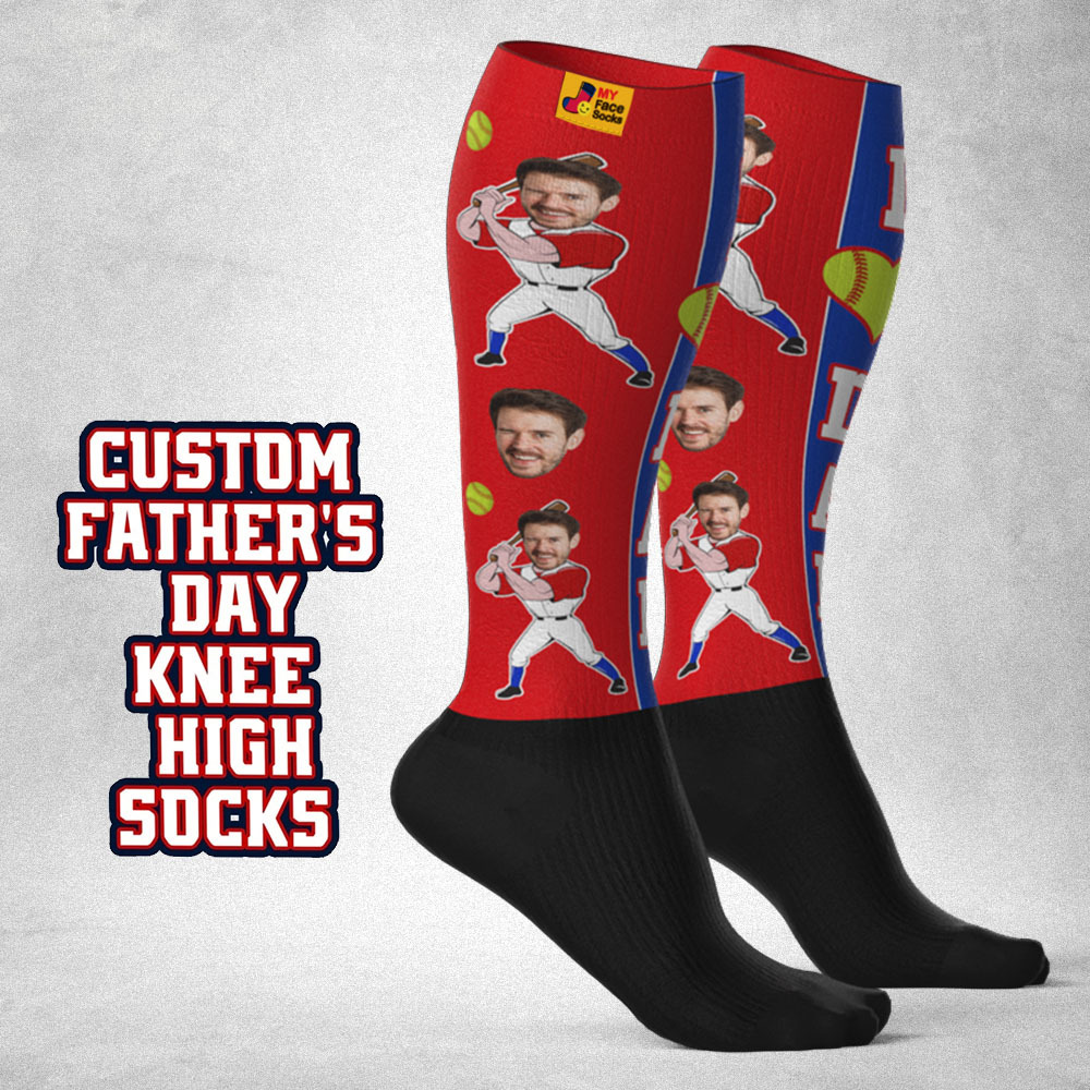 Personalized Father's Day Upgrade Breathable Knee-high Compression Socks Online Preview Add Picture Baseball Gradient Socks Gift - MyFaceSocksAU