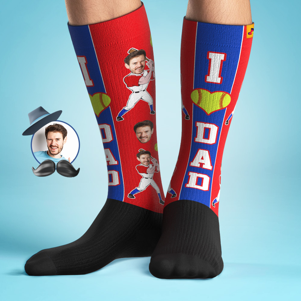 Personalized Father's Day Upgrade Breathable Knee-high Compression Socks Online Preview Add Picture Baseball Gradient Socks Gift - MyFaceSocksAU
