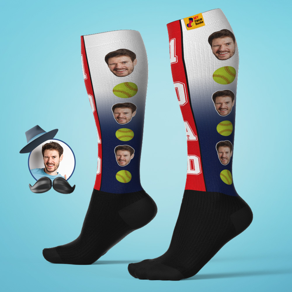 Personalized Father's Day Upgrade Breathable Knee-high Compression Socks Online Preview Add Picture Baseball Gradient Socks Gift - MyFaceSocksAU