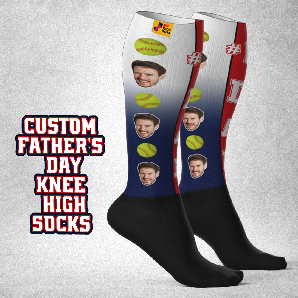 Personalized Father's Day Upgrade Breathable Knee-high Compression Socks Online Preview Add Picture Baseball Gradient Socks Gift - MyFaceSocksAU