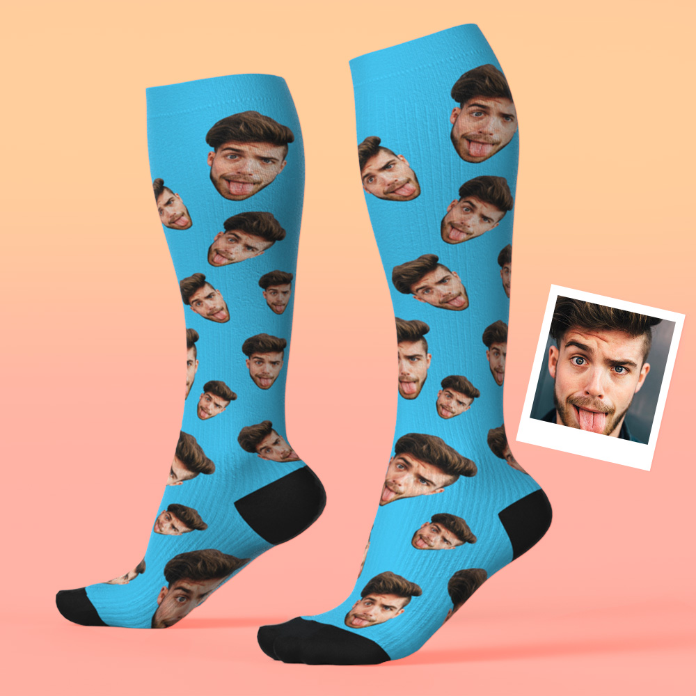 Custom Face Compression Socks Personalized Knee-High Socks with Photo Gift for Him Her