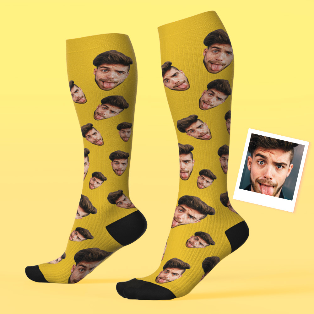 Custom Face Compression Socks Personalized Knee-High Socks with Photo Gift for Him Her - MyFaceSocksAU