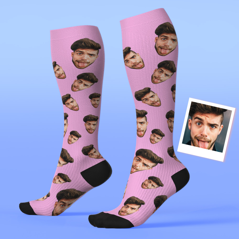 Custom Face Compression Socks Personalized Knee-High Socks with Photo Gift for Him Her - MyFaceSocksAU
