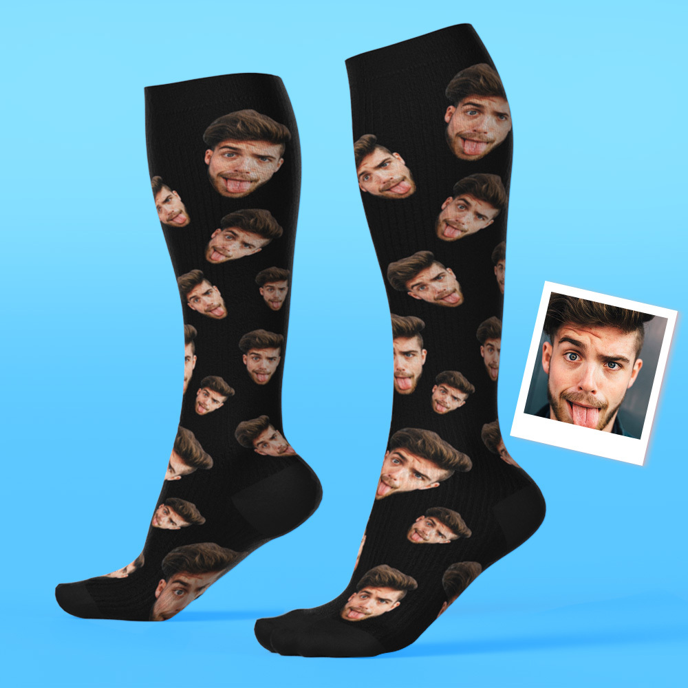 Custom Face Compression Socks Personalized Knee-High Socks with Photo Gift for Him Her - MyFaceSocksAU