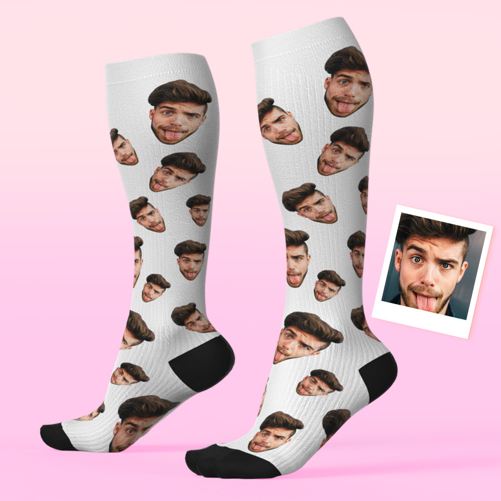 Custom Face Compression Socks Personalized Knee-High Socks with Photo Gift for Him Her - MyFaceSocksAU
