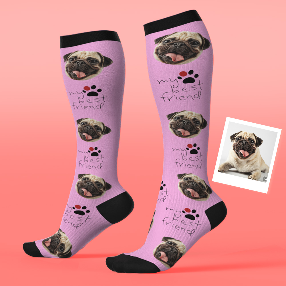 Custom Face Compression Socks Personalized Knee-High Socks My Best Friend Pet Face Socks