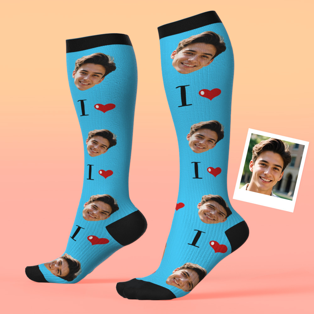 Custom Face Compression Socks Personalized Knee-High Socks with Photo Gift for Him Her - MyFaceSocksAU
