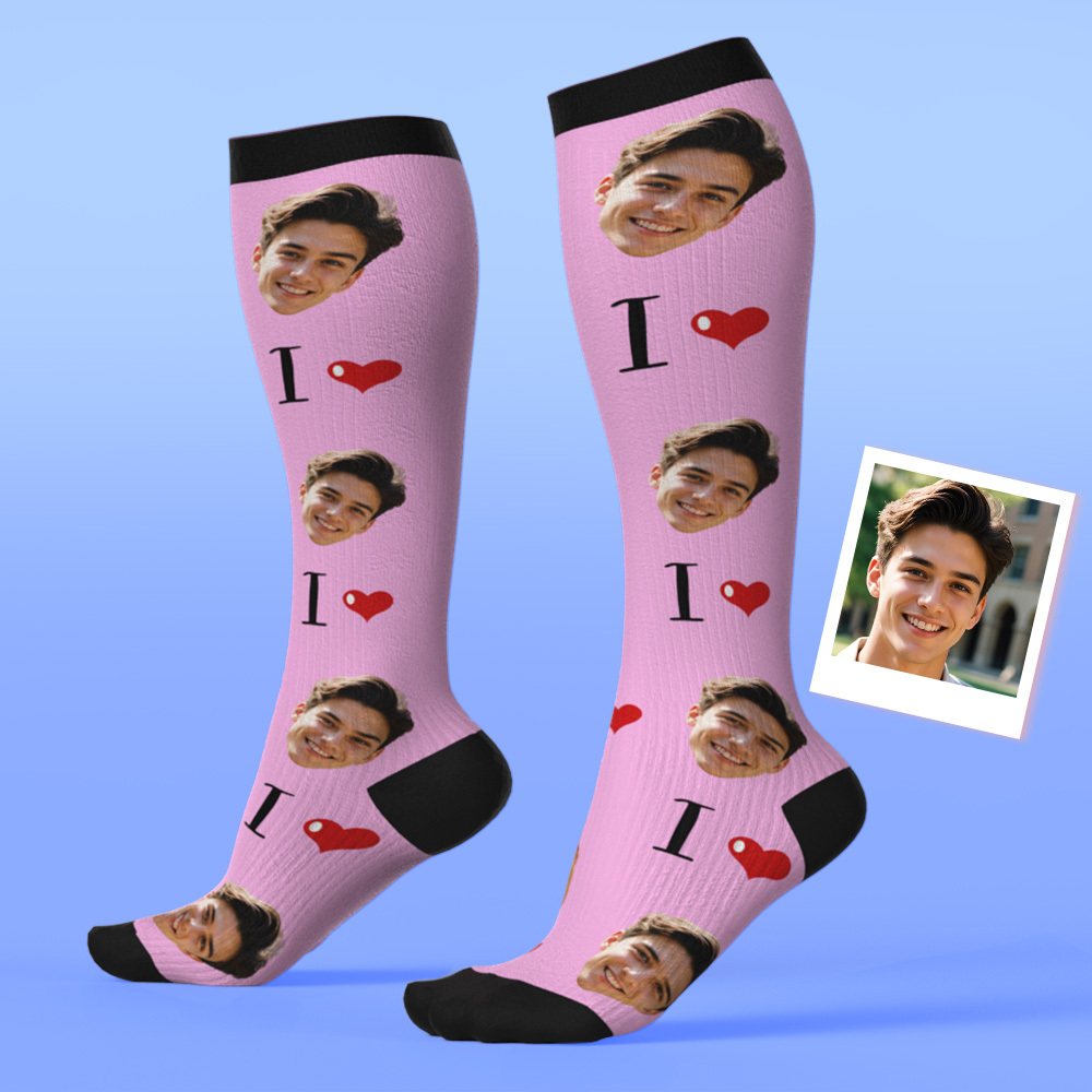 Custom Face Compression Socks Personalized Knee-High Socks with Photo Gift for Him Her - MyFaceSocksAU