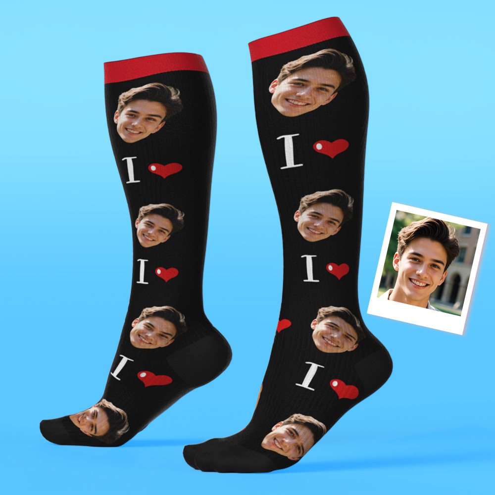 Custom Face Compression Socks Personalized Knee-High Socks with Photo Gift for Him Her - MyFaceSocksAU