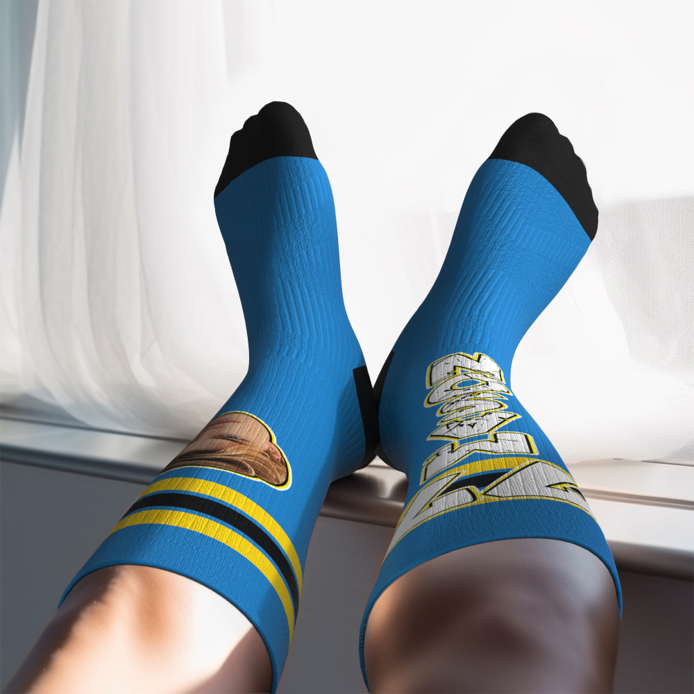 Custom Athletic Blue Knee High Socks Personalized Compression Socks Face and Text Knee High Socks - MyFaceSocksAU