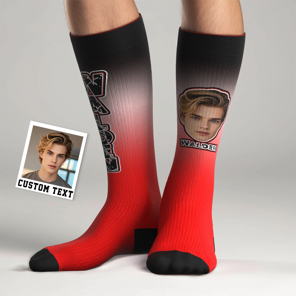 Custom Athletic Knee High Socks Gradient Blue And Yellow High Socks Personalized Compression Socks Face and Text Knee High Socks - MyFaceSocksAU