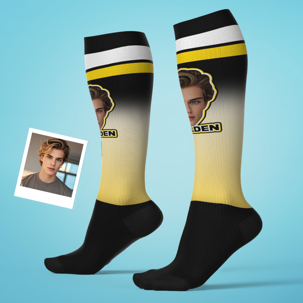 Personalized Athletic Knee High Socks Gradient Color High Socks Personalized Compression Socks Face and Text Knee High Socks - MyFaceSocksAU