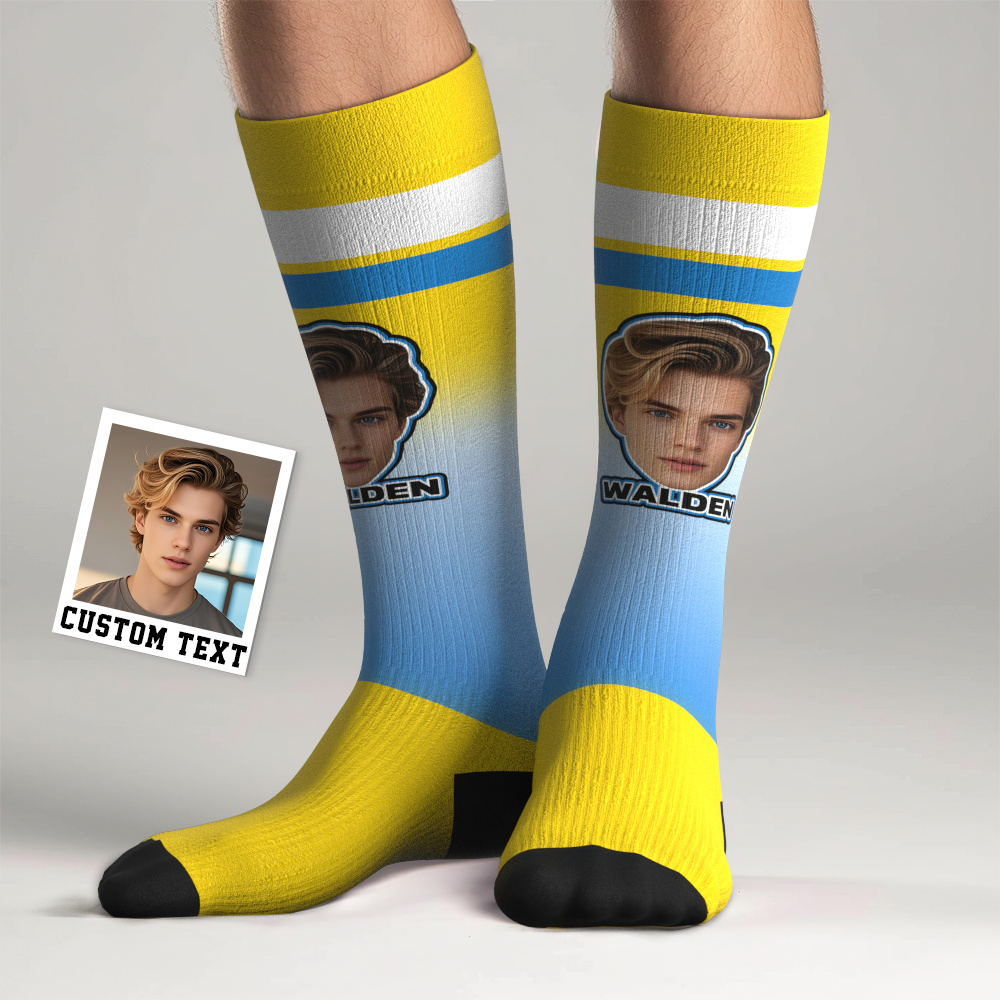 Personalized Athletic Knee High Socks Gradient Color High Socks Personalized Compression Socks Face and Text Knee High Socks - MyFaceSocksAU