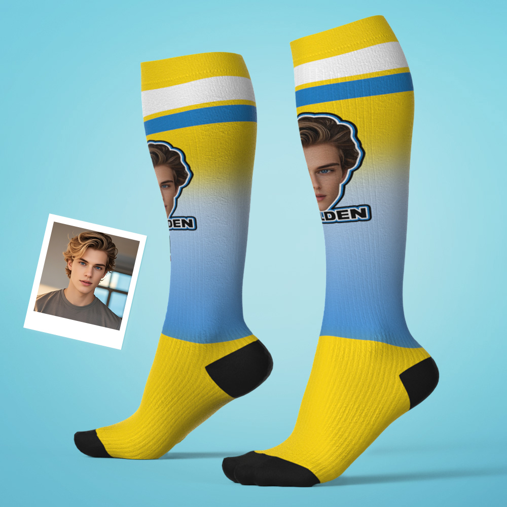 Personalized Athletic Knee High Socks Gradient Color High Socks Personalized Compression Socks Face and Text Knee High Socks - MyFaceSocksAU