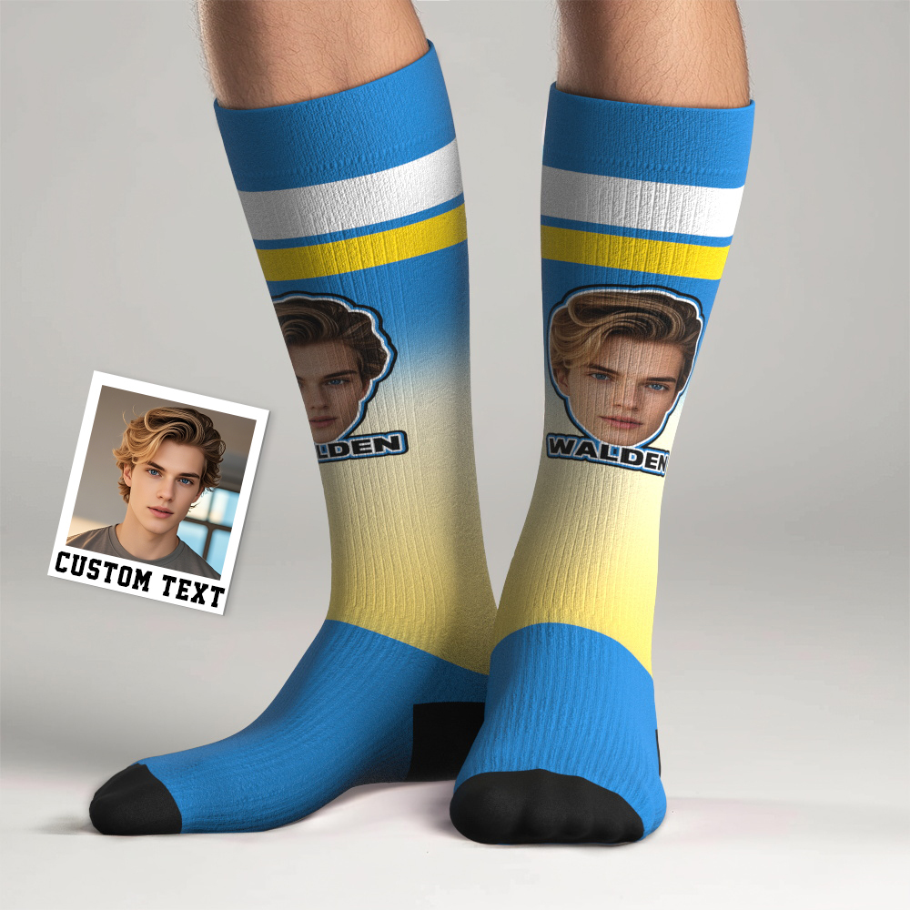 Personalized Athletic Knee High Socks Gradient Color High Socks Personalized Compression Socks Face and Text Knee High Socks - MyFaceSocksAU