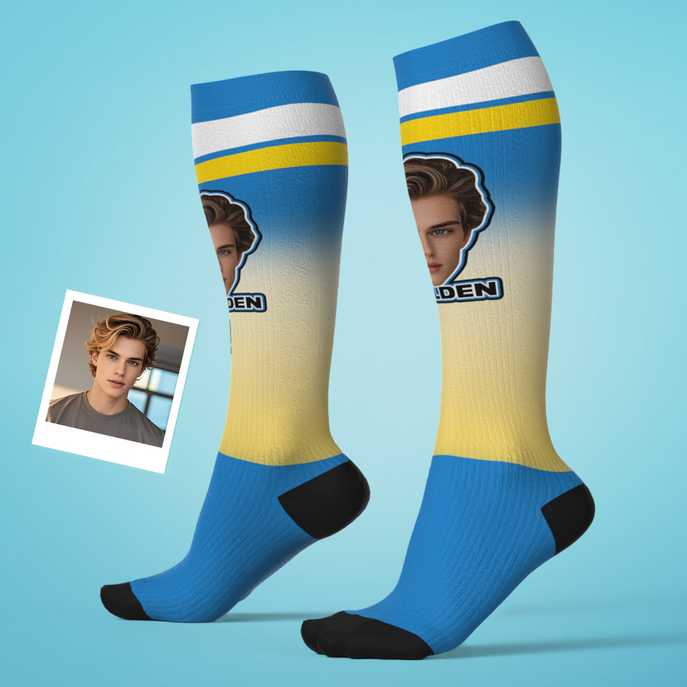 Personalized Athletic Knee High Socks Gradient Color High Socks Personalized Compression Socks Face and Text Knee High Socks - MyFaceSocksAU