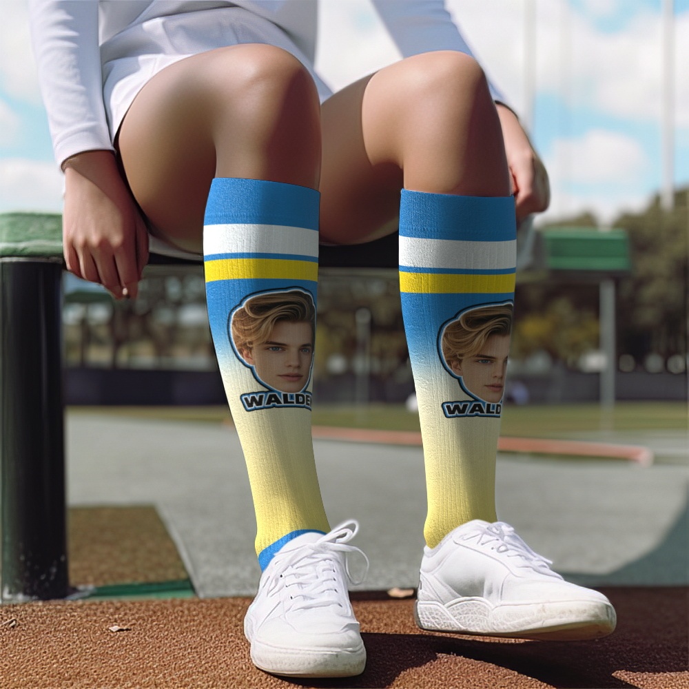 Personalized Athletic Knee High Socks Gradient Color High Socks Personalized Compression Socks Face and Text Knee High Socks - MyFaceSocksAU