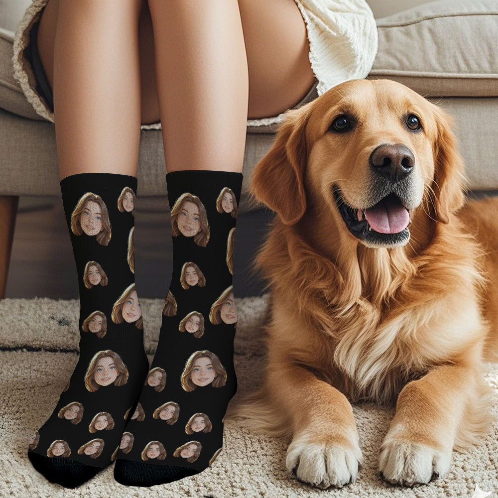 Custom Cartoon Face Socks Photos Gift for Couple Personalized Face Socks Cute Cartoon Gift - MyFaceSocksAU