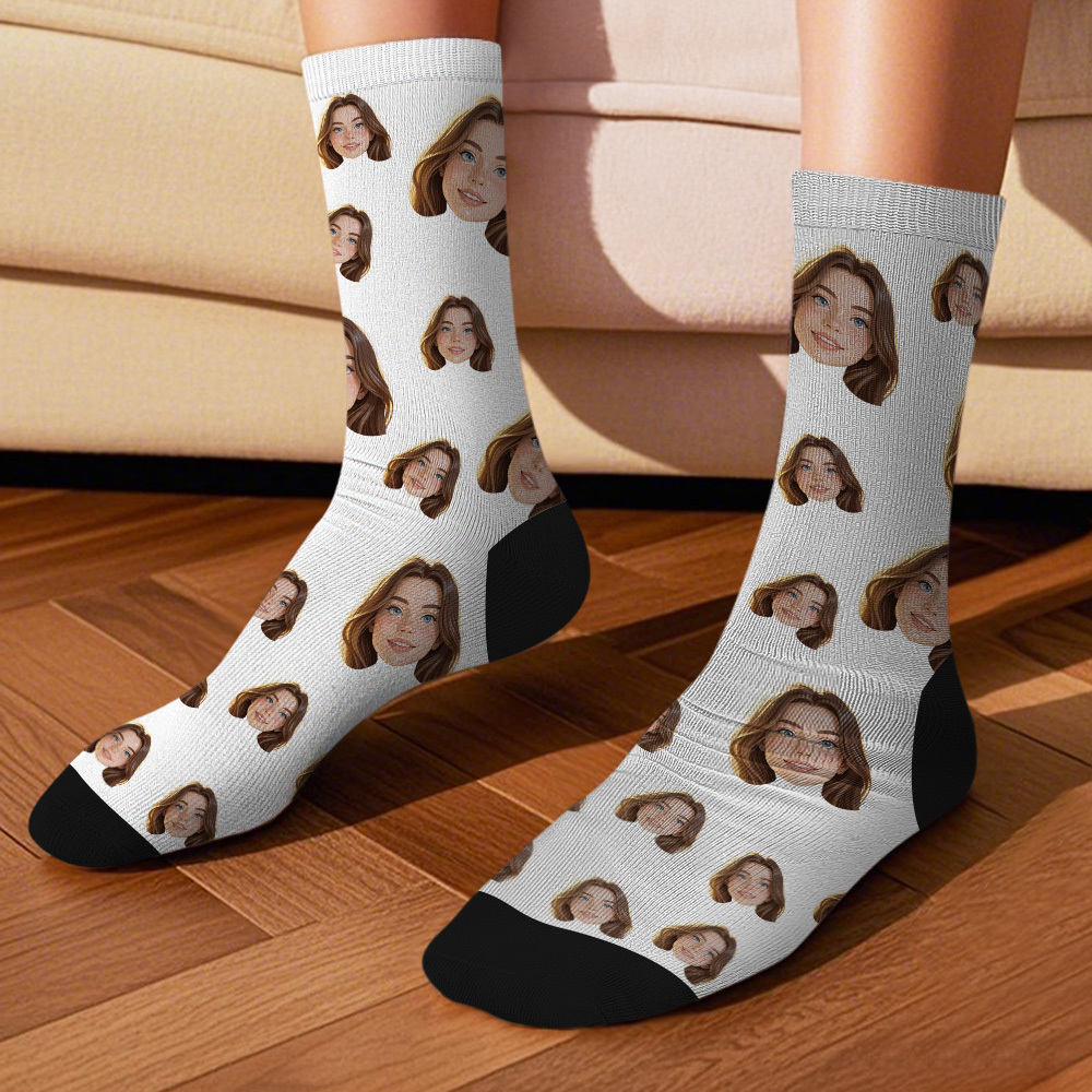 Custom Cartoon Face Socks Photos Gift for Couple Personalized Face Socks Cute Cartoon Gift - MyFaceSocksAU