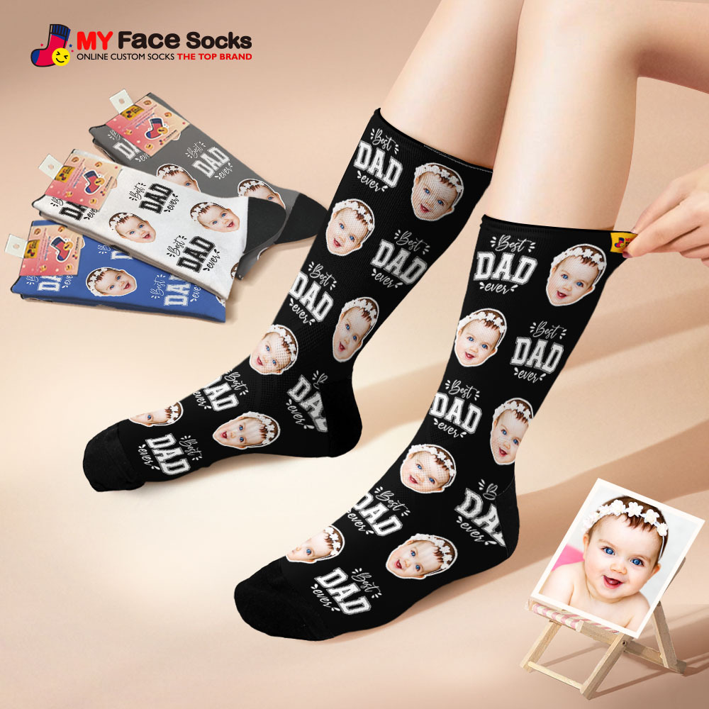 Custom Best Dad Ever Blue Photo Print Socks Colorful  Dad Socks Personalized Custom Design Best Fathers Day Gift - MyFaceSocksAU