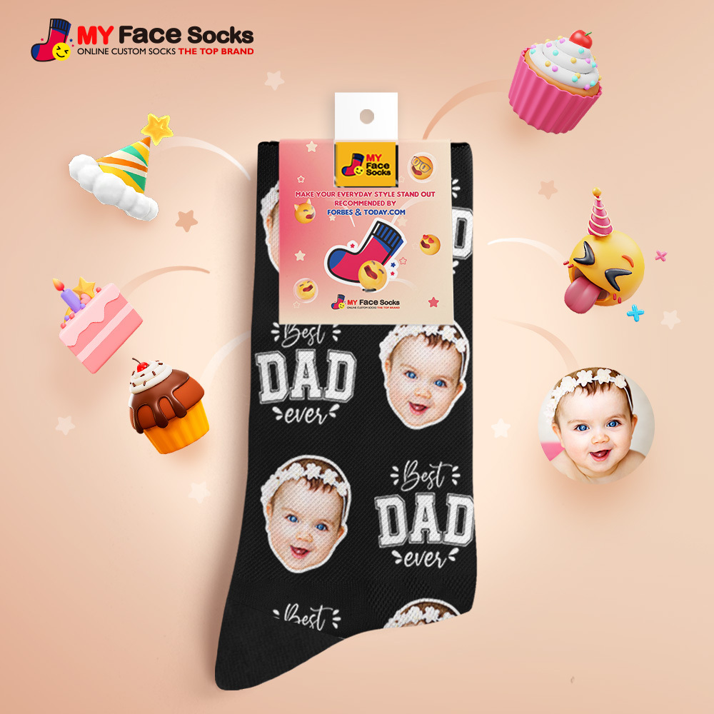 Custom Best Dad Ever Blue Photo Print Socks Colorful  Dad Socks Personalized Custom Design Best Fathers Day Gift - MyFaceSocksAU