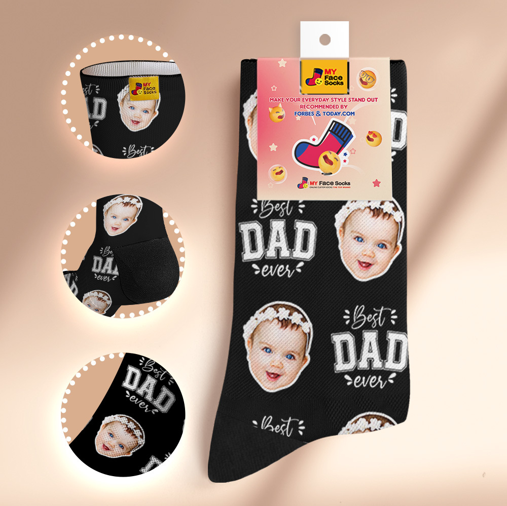 Custom Best Dad Ever Blue Photo Print Socks Colorful  Dad Socks Personalized Custom Design Best Fathers Day Gift - MyFaceSocksAU