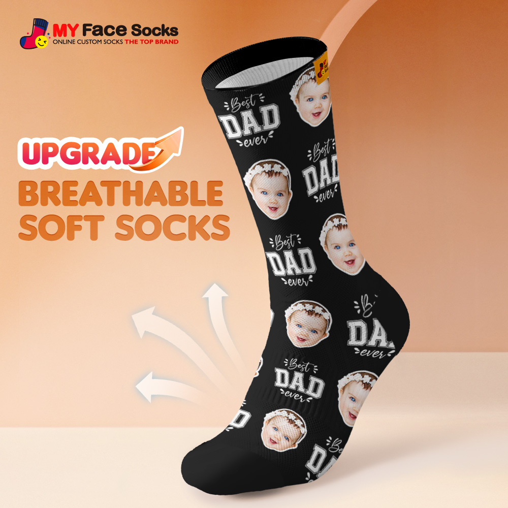Custom Best Dad Ever Blue Photo Print Socks Colorful  Dad Socks Personalized Custom Design Best Fathers Day Gift - MyFaceSocksAU