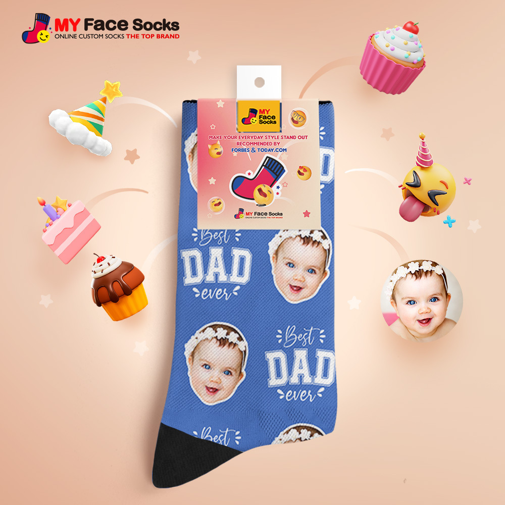 Custom Best Dad Ever Blue Photo Print Socks Colorful  Dad Socks Personalized Custom Design Best Fathers Day Gift - MyFaceSocksAU