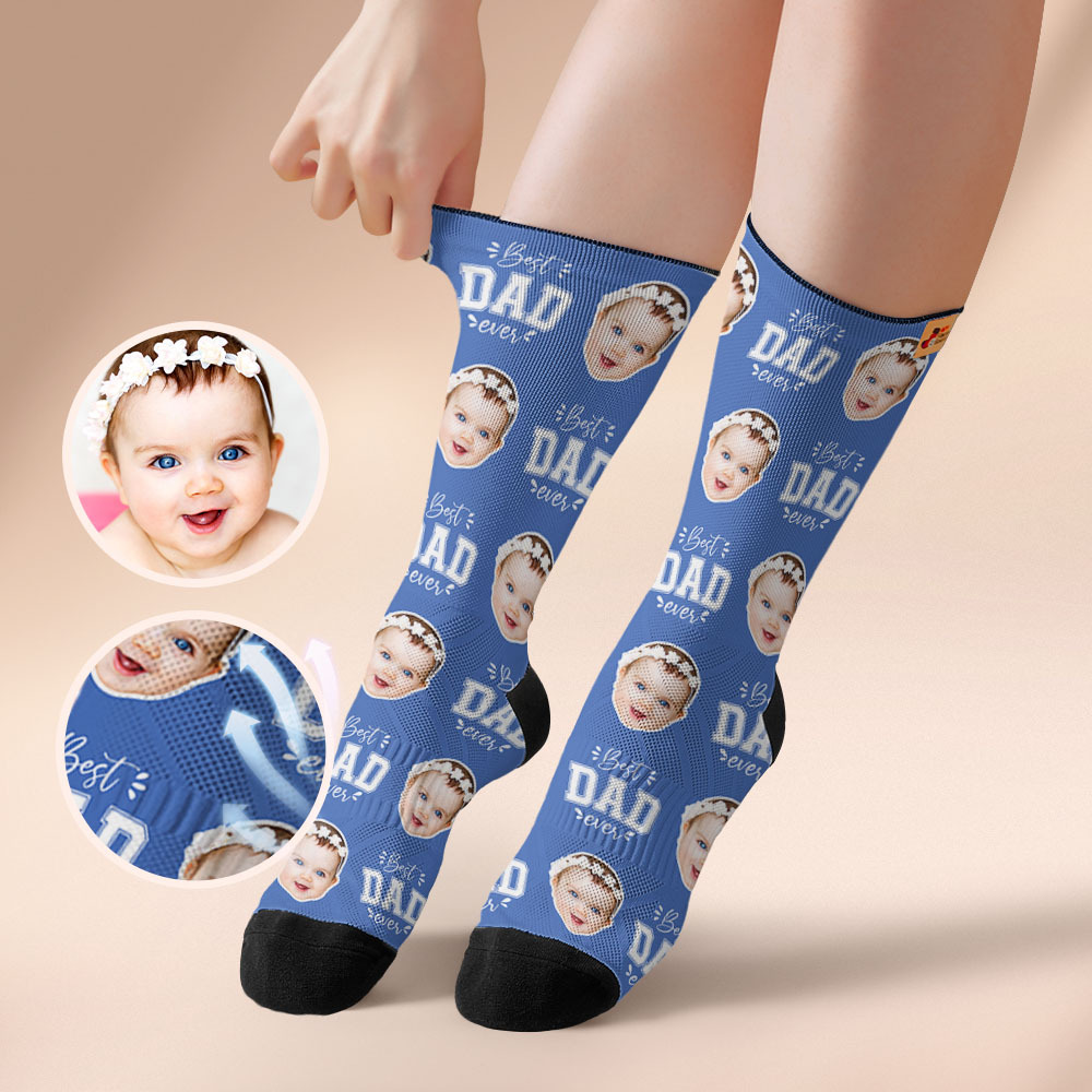 Custom Best Dad Ever Blue Photo Print Socks Colorful  Dad Socks Personalized Custom Design Best Fathers Day Gift - MyFaceSocksAU