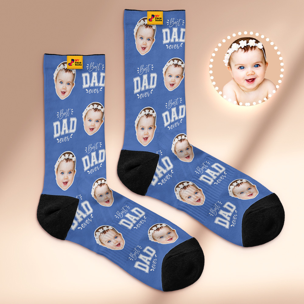 Custom Best Dad Ever Blue Photo Print Socks Colorful  Dad Socks Personalized Custom Design Best Fathers Day Gift - MyFaceSocksAU