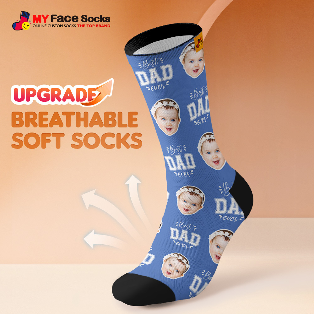 Custom Best Dad Ever Blue Photo Print Socks Colorful  Dad Socks Personalized Custom Design Best Fathers Day Gift - MyFaceSocksAU