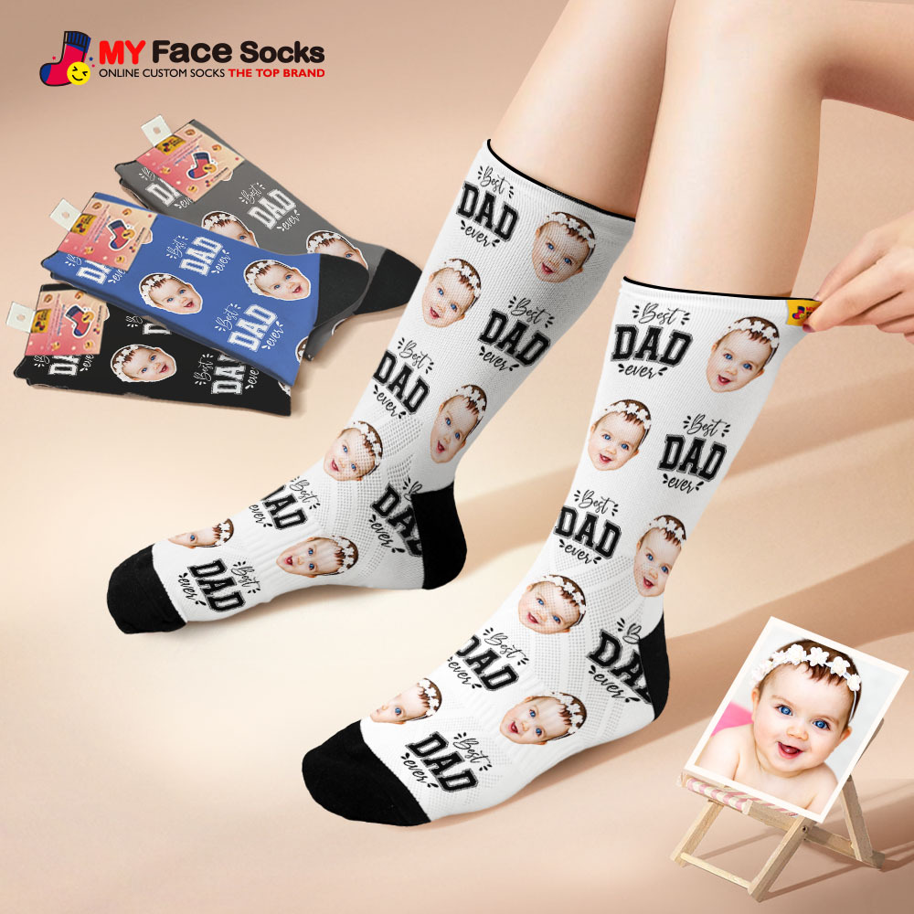 Custom Best Dad Ever Blue Photo Print Socks Colorful  Dad Socks Personalized Custom Design Best Fathers Day Gift - MyFaceSocksAU