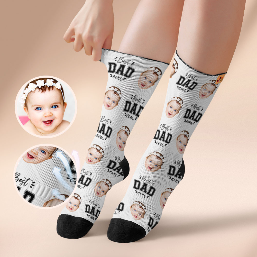 Custom Best Dad Ever Blue Photo Print Socks Colorful  Dad Socks Personalized Custom Design Best Fathers Day Gift - MyFaceSocksAU