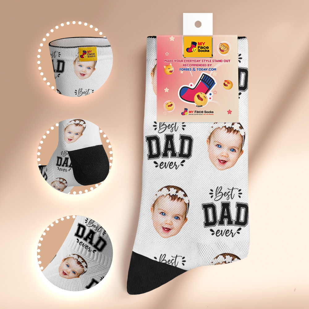 Custom Best Dad Ever Blue Photo Print Socks Colorful  Dad Socks Personalized Custom Design Best Fathers Day Gift - MyFaceSocksAU