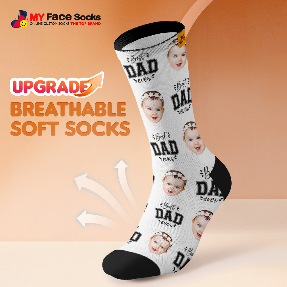 Custom Best Dad Ever Blue Photo Print Socks Colorful  Dad Socks Personalized Custom Design Best Fathers Day Gift - MyFaceSocksAU