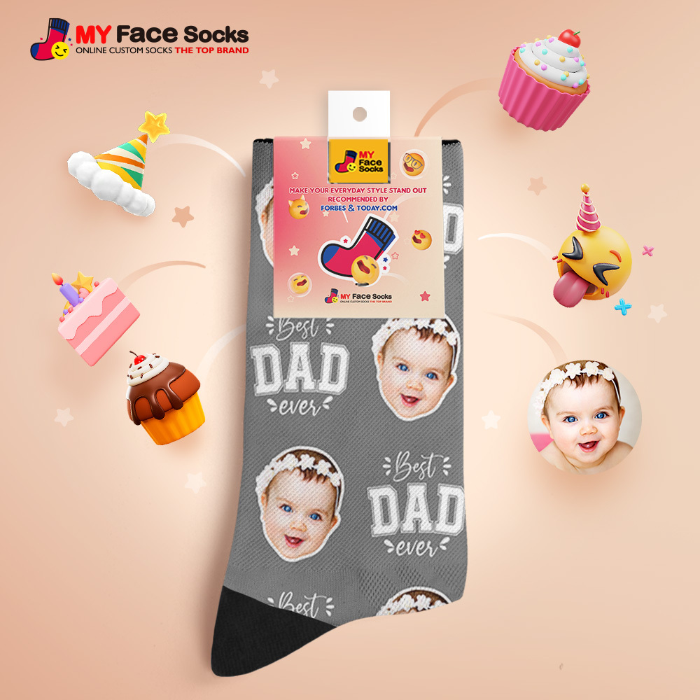 Custom Best Dad Ever Blue Photo Print Socks Colorful  Dad Socks Personalized Custom Design Best Fathers Day Gift - MyFaceSocksAU