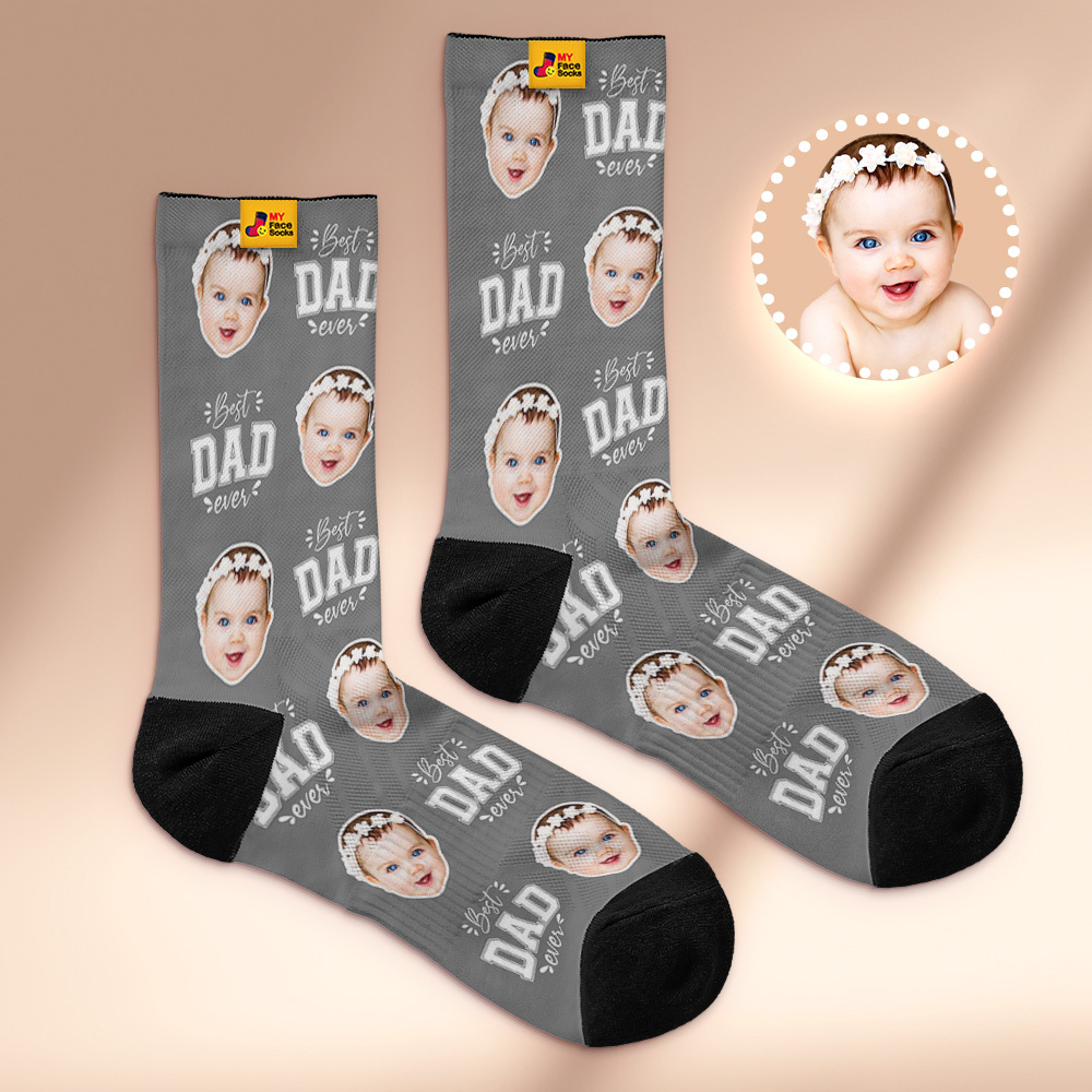 Custom Best Dad Ever Blue Photo Print Socks Colorful  Dad Socks Personalized Custom Design Best Fathers Day Gift - MyFaceSocksAU