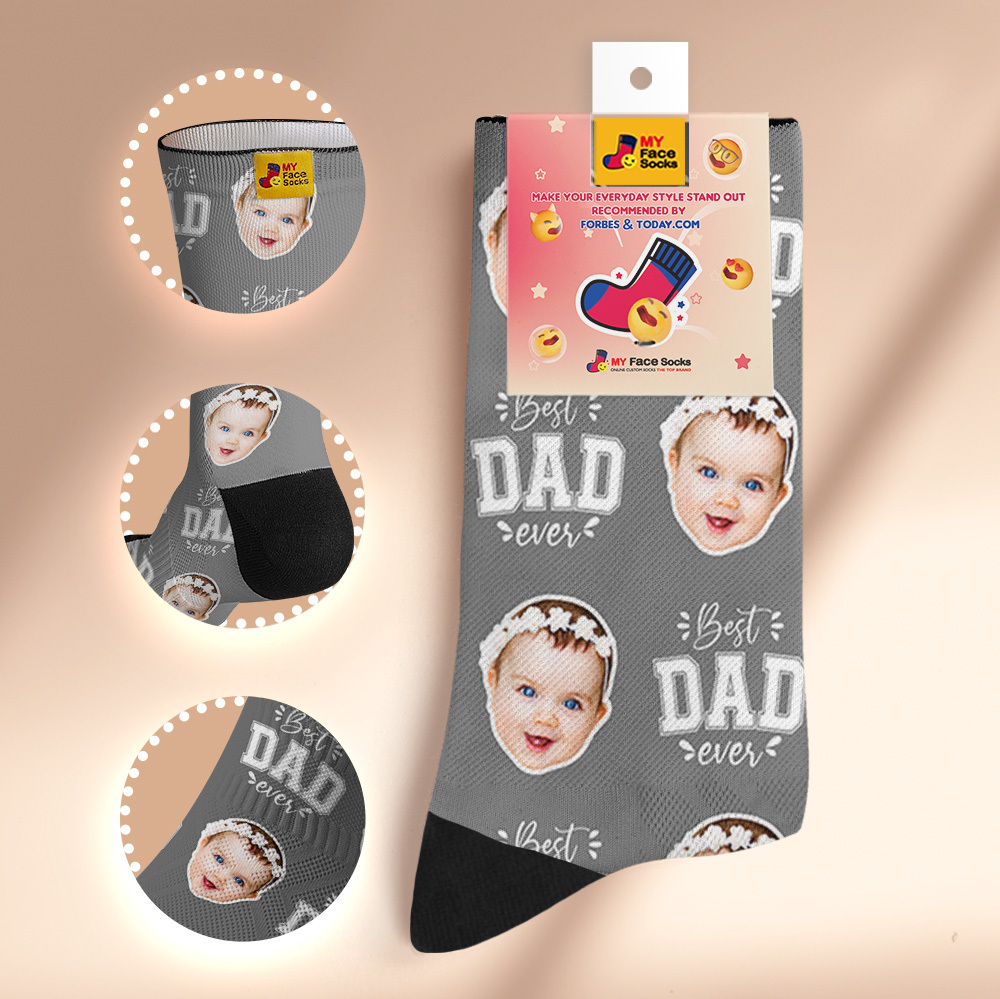 Custom Best Dad Ever Blue Photo Print Socks Colorful  Dad Socks Personalized Custom Design Best Fathers Day Gift - MyFaceSocksAU