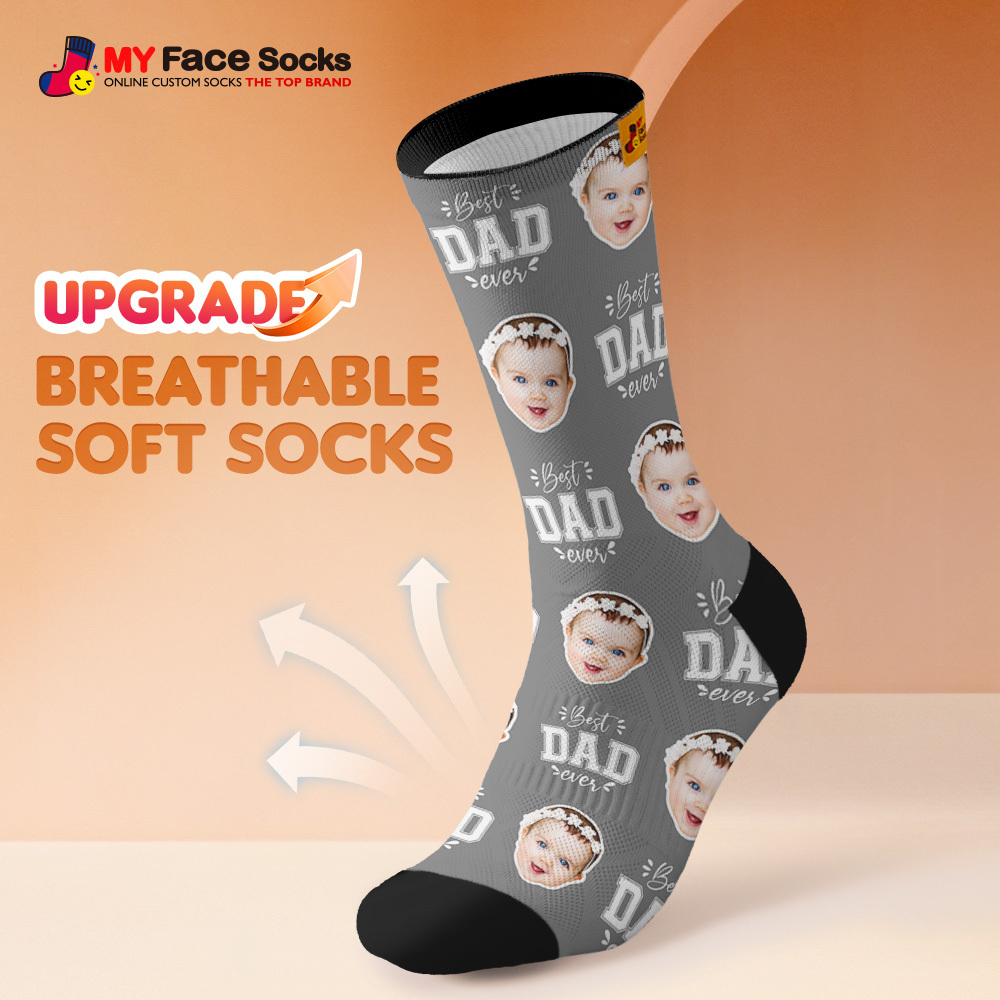 Custom Best Dad Ever Blue Photo Print Socks Colorful  Dad Socks Personalized Custom Design Best Fathers Day Gift - MyFaceSocksAU