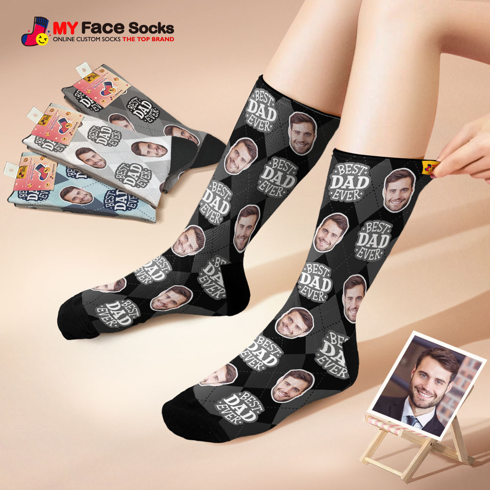 Custom Best Dad Ever Blue Photo Print Socks Colorful  Dad Socks Personalized Custom Design Best Fathers Day Gift - MyFaceSocksAU