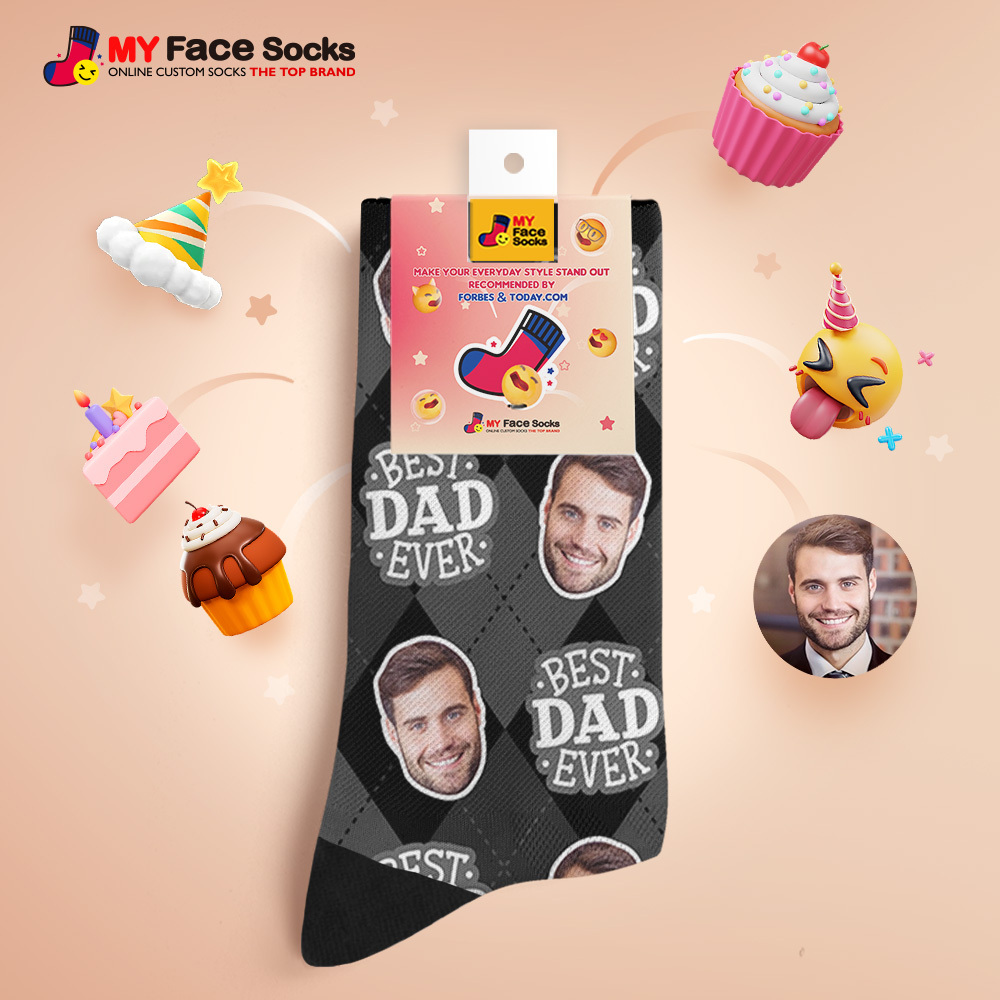 Custom Best Dad Ever Blue Photo Print Socks Colorful  Dad Socks Personalized Custom Design Best Fathers Day Gift - MyFaceSocksAU