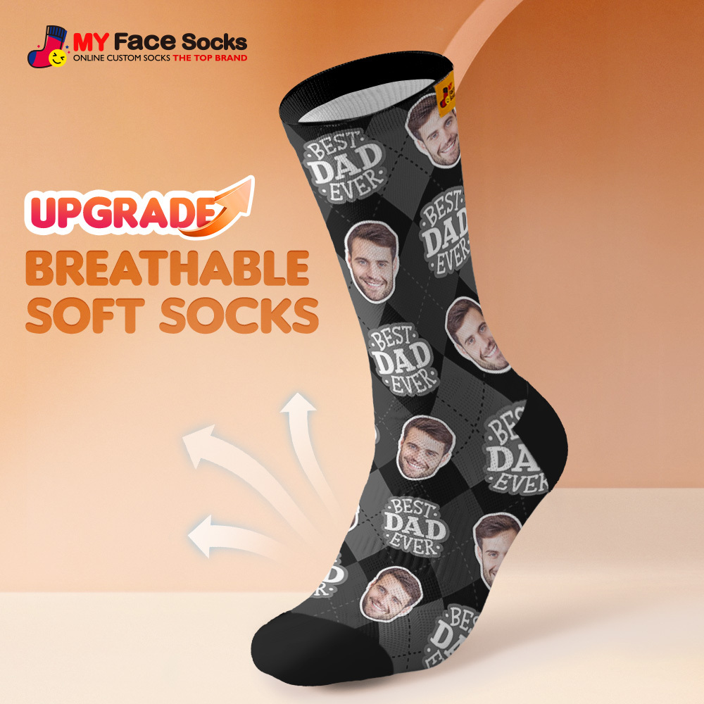 Custom Best Dad Ever Blue Photo Print Socks Colorful Dad Socks Personalized Custom Design Best Fathers Day Gift