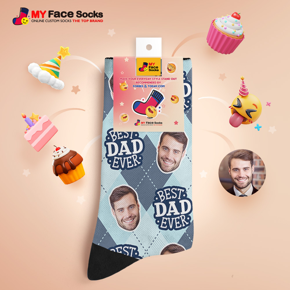 Custom Best Dad Ever Blue Photo Print Socks Colorful  Dad Socks Personalized Custom Design Best Fathers Day Gift - MyFaceSocksAU