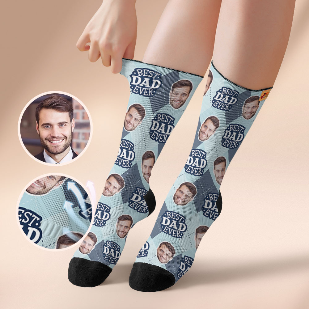 Custom Best Dad Ever Blue Photo Print Socks Colorful  Dad Socks Personalized Custom Design Best Fathers Day Gift - MyFaceSocksAU