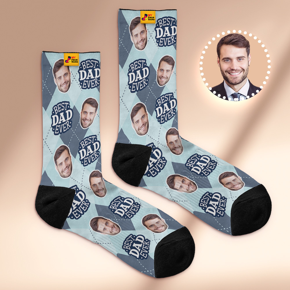 Custom Best Dad Ever Blue Photo Print Socks Colorful  Dad Socks Personalized Custom Design Best Fathers Day Gift - MyFaceSocksAU