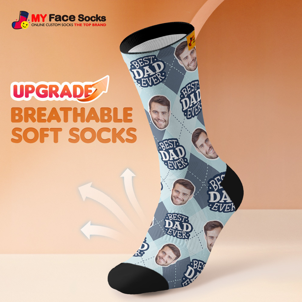 Custom Best Dad Ever Blue Photo Print Socks Colorful  Dad Socks Personalized Custom Design Best Fathers Day Gift - MyFaceSocksAU