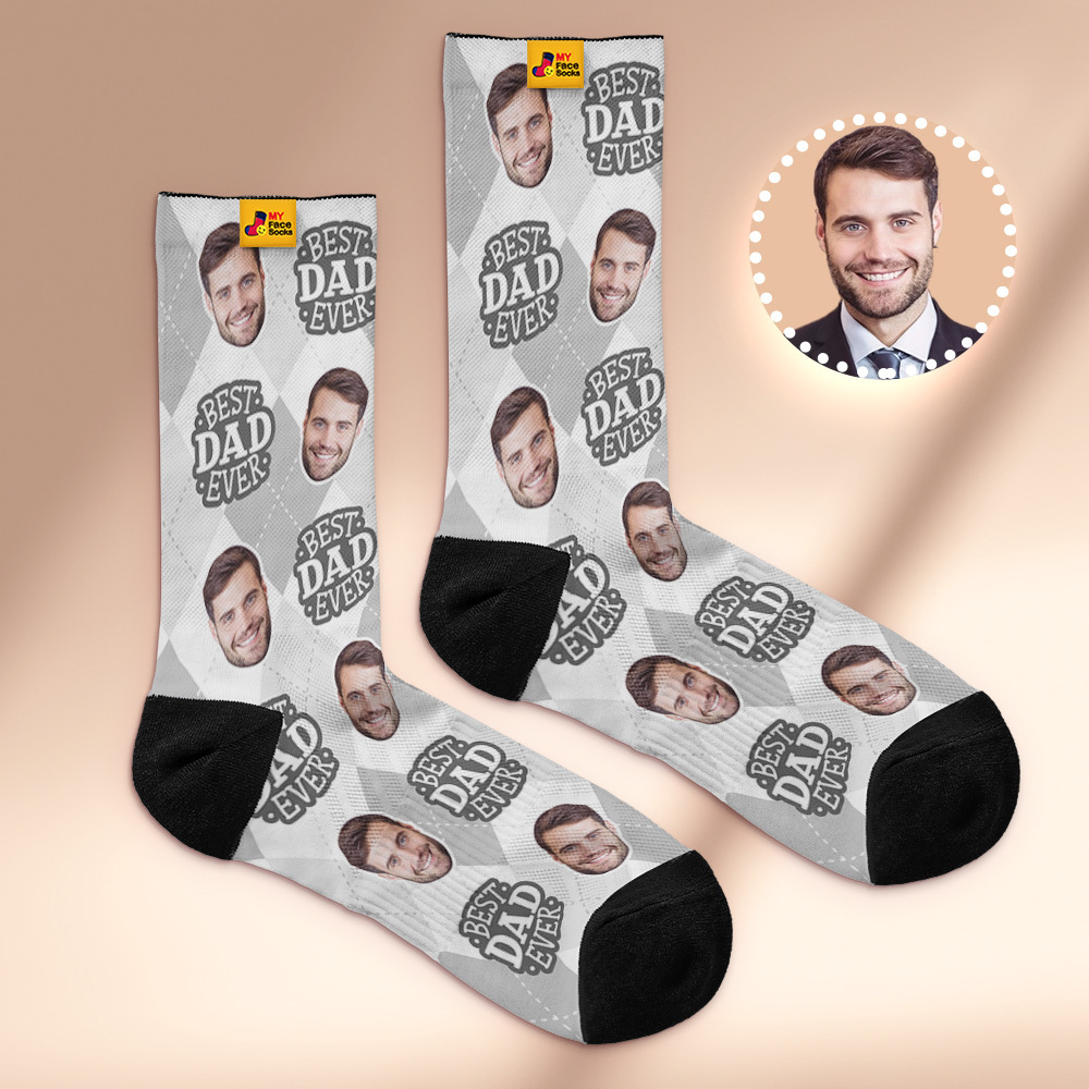 Custom Best Dad Ever Blue Photo Print Socks Colorful  Dad Socks Personalized Custom Design Best Fathers Day Gift - MyFaceSocksAU