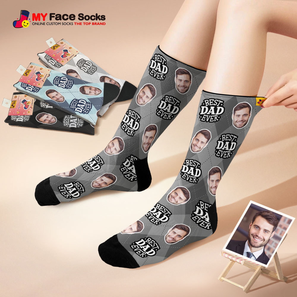 Custom Best Dad Ever Blue Photo Print Socks Colorful  Dad Socks Personalized Custom Design Best Fathers Day Gift - MyFaceSocksAU